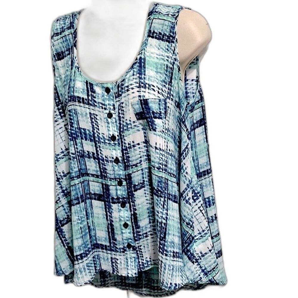 STYLE and CO High Low Sleeveless Swing Tank Top Blouse Blue White Womens Medium